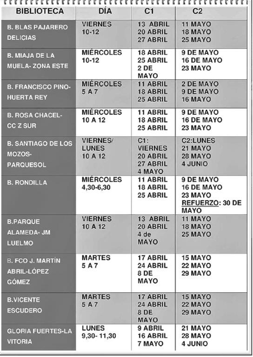 Bibliotecas web calendario