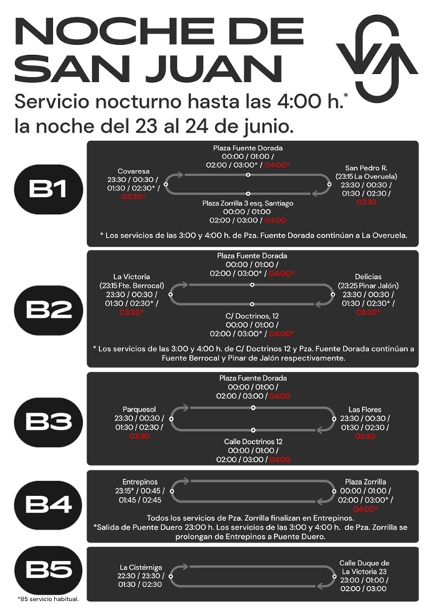 AUVASA bus noche de San Juan 2025