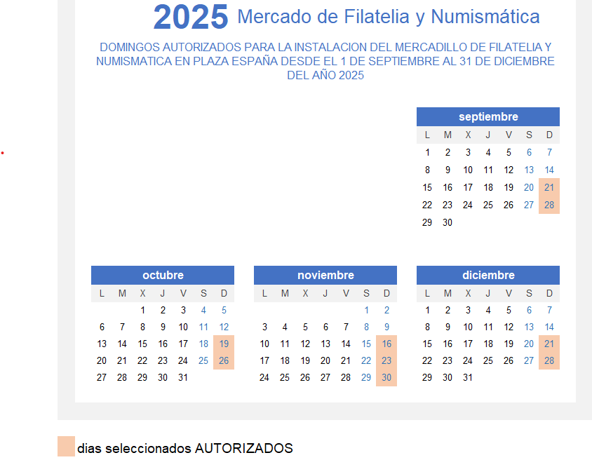 Calendario filatelia modificaciones desde sept 25