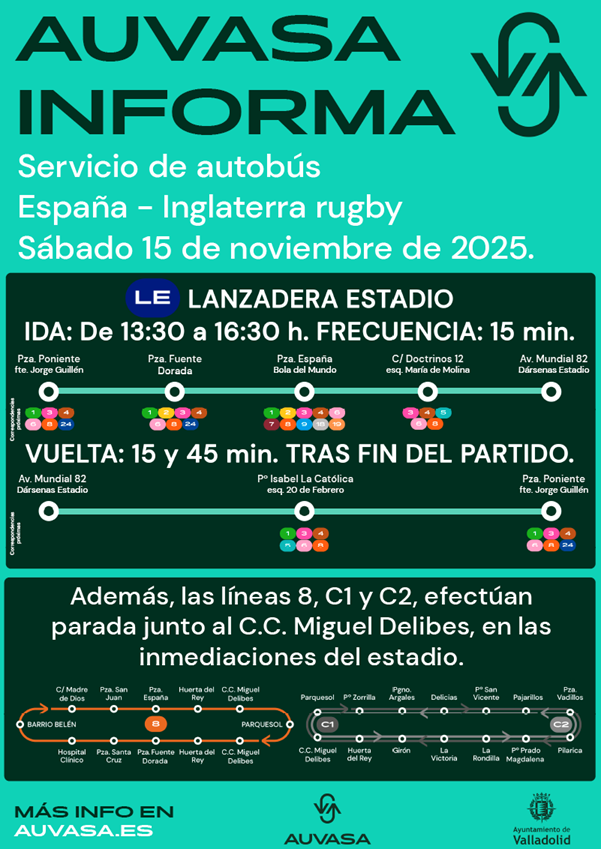 AUVASA lanzadera bus a estadio Zorrilla selección rugby