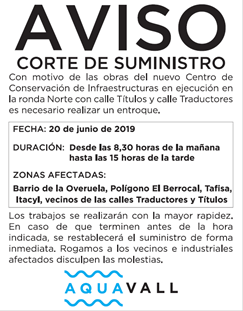 Aquavall anuncio corte agua